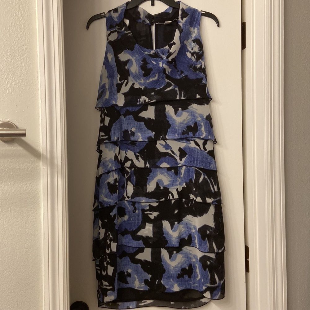 Kenneth Cole black and blue sheer sleeveless dress in women’s size 10
